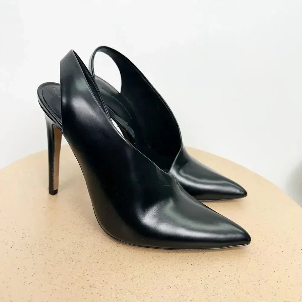 Alexander Wang Women’s Edie Slingback Heels Black Leather Pumps